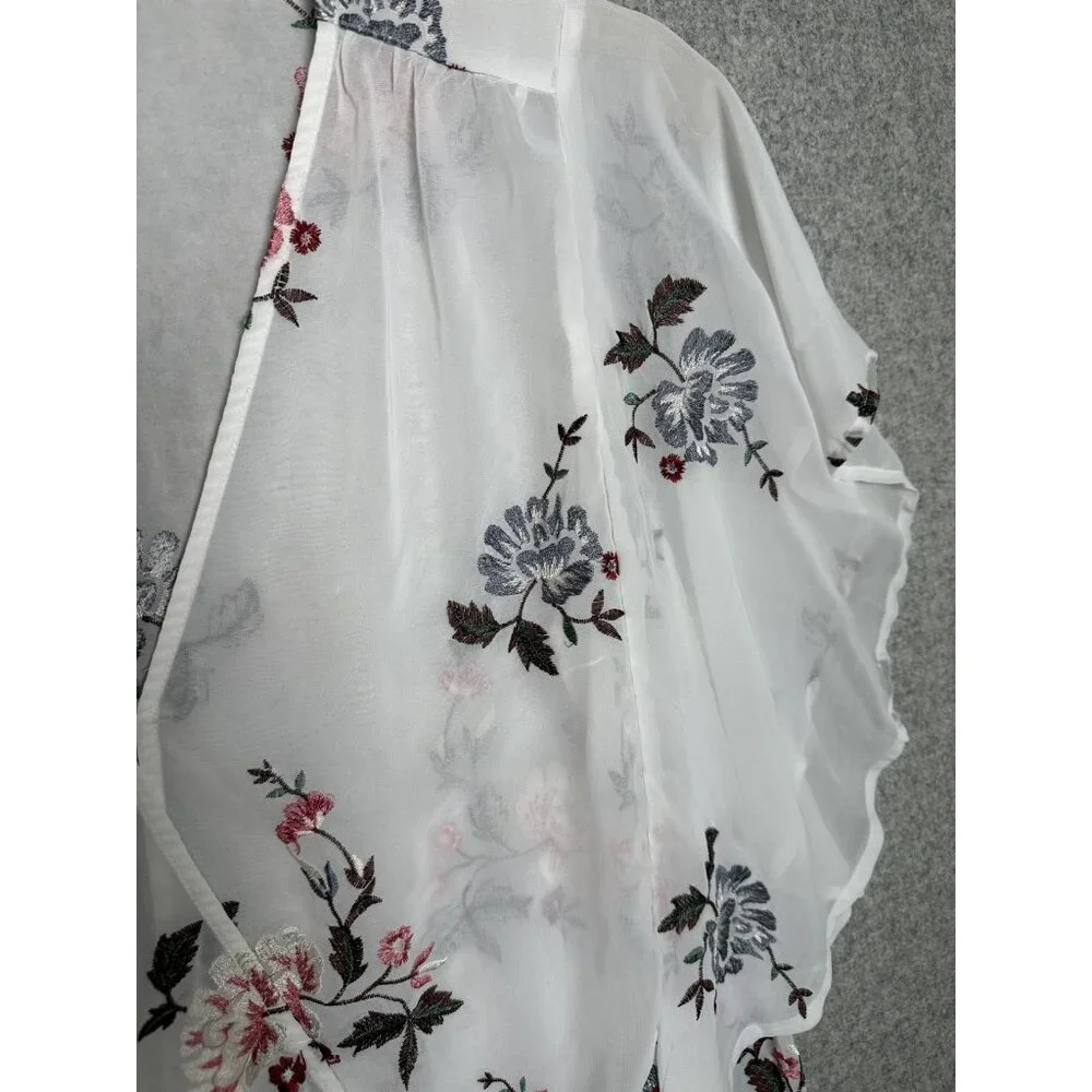 Lucky Brand XL Womens Top Sheer Embroidered Vneck White Floral Boho Cottage - Picture 4 of 16